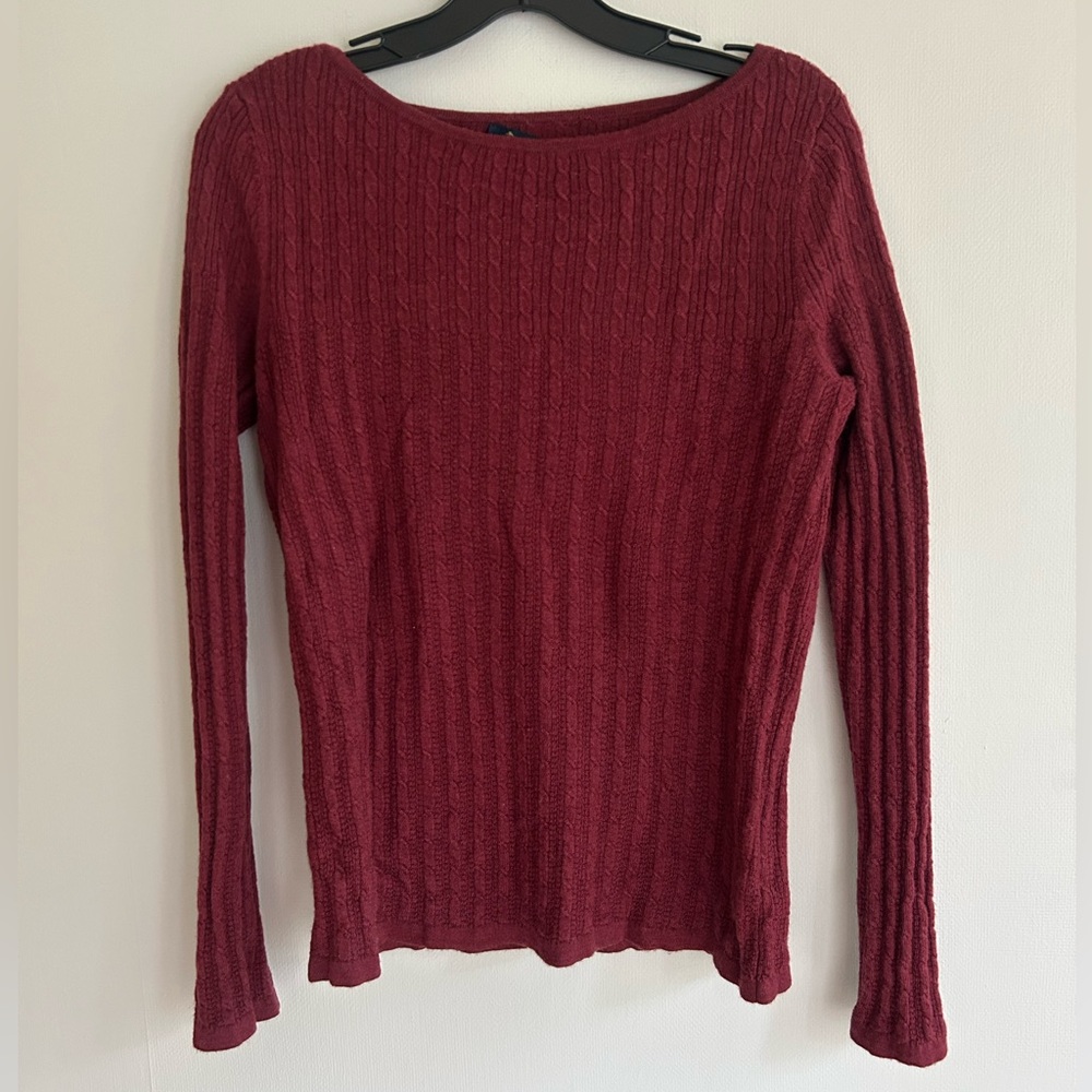 BROOKS BROTHERS Burgundy Cable Knit Merino Wool Sweater Luxury Academia Size M - Picture 3 of 12
